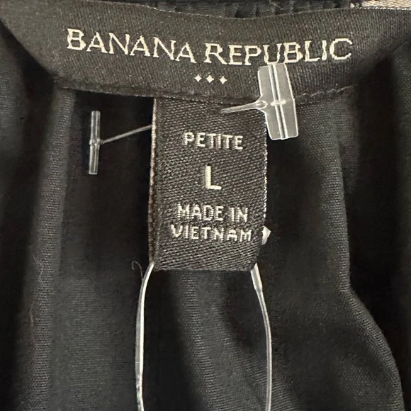 Black Cotton Poplin Belted Shirt Dress Banana Republic Factory Petite L NWT